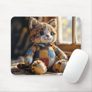 Patchwork-Quilt-Katze im Fenster Mousepad