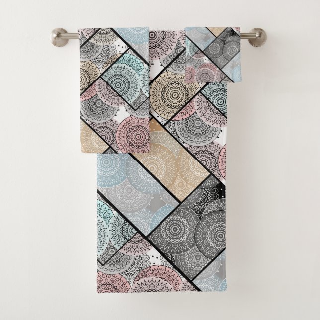 Patchwork quilt Keramik Fliesen Kreise Mandala Pas Badhandtuch Set (Insitu)