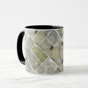 Patchwork-Quilt-Keramikfliesen-Kreismandala-Patch Tasse