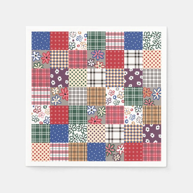 Patchwork-Quilt Mehrfarbig Gingham Serviette (Vorderseite)