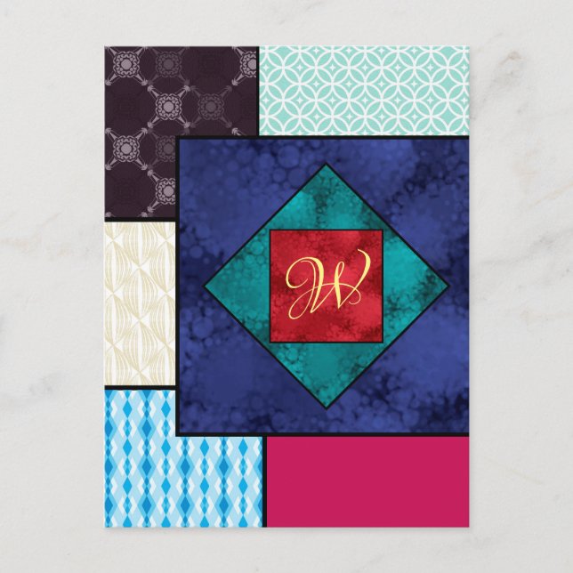Patchwork Quilt Monogram Postkarte (Vorderseite)