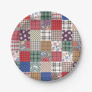 Patchwork Quilt Multicolored Gingham Pappteller