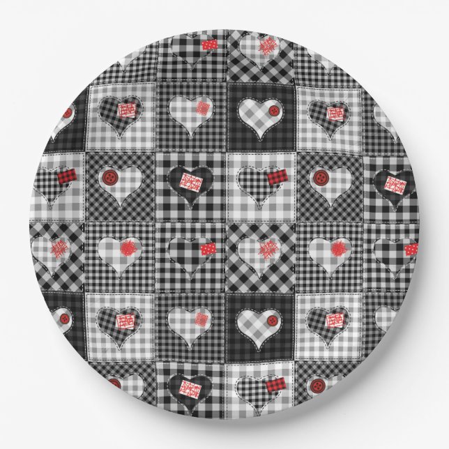 Patchwork Quilt Multicolored Gingham Pappteller (Vorderseite)