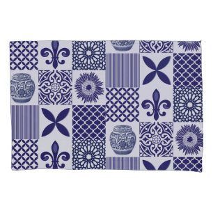 Patchwork Quilt Muster in Navy Blue und White Kissenbezug