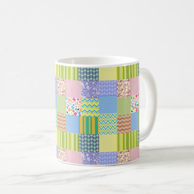 Patchwork Quilt Zickzack Stripes Polka Dots Blume Kaffeetasse (VorderseiteRechts)
