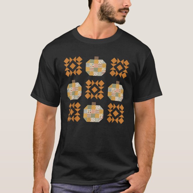 Patchwork Quilter Fall Pumpkin Quilt Block Autumn T-Shirt (Vorderseite)