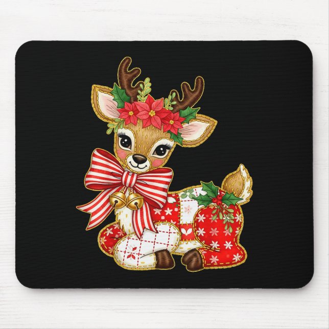 Patchwork Reindeer Preppy Girly Christmas Xmas Hol Mousepad (Vorne)