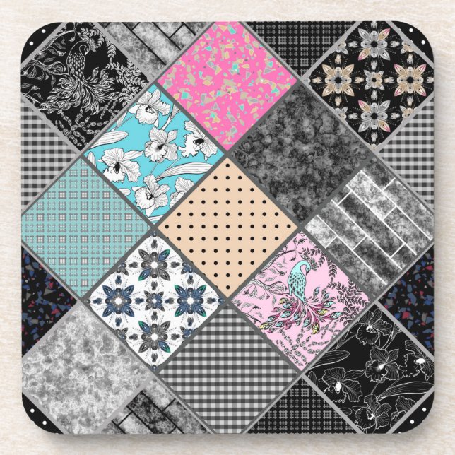 Patchwork-Retro-Farben Patchwork-Quilting Getränkeuntersetzer (Vorderseite)
