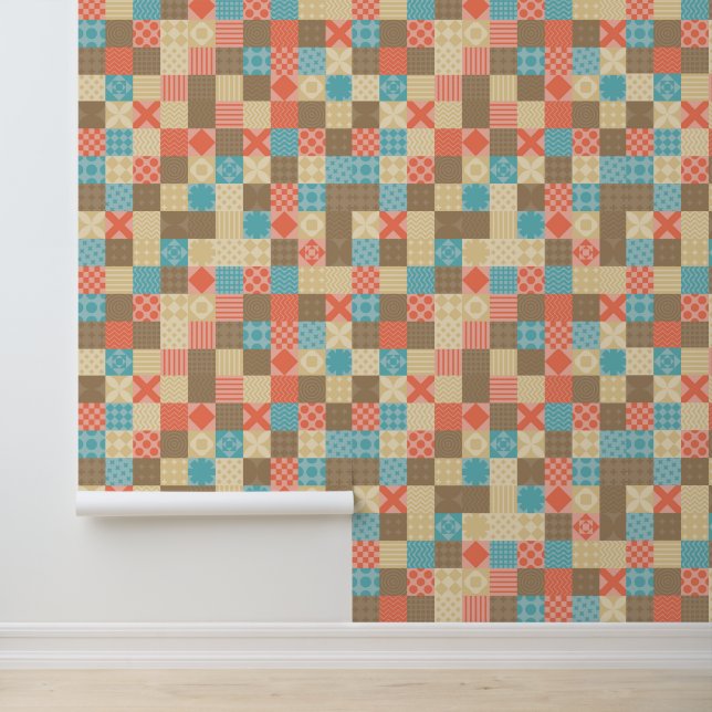 Patchwork Retro Pink Mitte Jahrhundert Tapete (Anwendung)