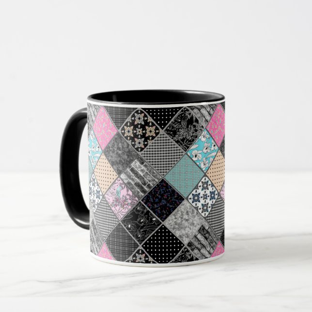 Patchwork-Retro-Vintage Farbpatchwork-Quiltierung Tasse (Vorderseite Links)
