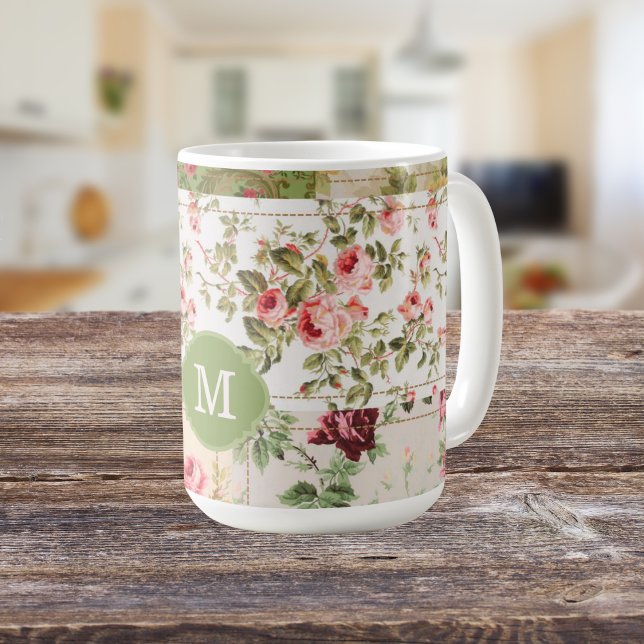 Patchwork Rose Custom Monogram Tee Kaffeetasse (Von Creator hochgeladen)