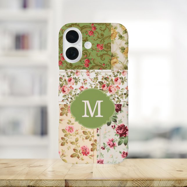 Patchwork-Rose mit individuellem Monogramm Case-Mate iPhone Hülle (Von Creator hochgeladen)