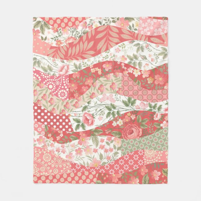 Patchwork-Rose: nahtloses Musterdesign. Fleecedecke (Vorderseite)