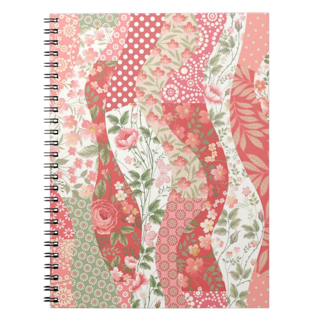 Patchwork-Rose: nahtloses Musterdesign. Notizblock (Vorderseite)