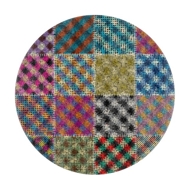 Patchwork Rough Leinwand Squares Vintag Schneidebrett (Vorderseite)