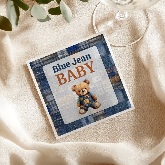 Patchwork Rustic Denim Bär Blaue Jeans Baby-Party Serviette (Von Creator hochgeladen)