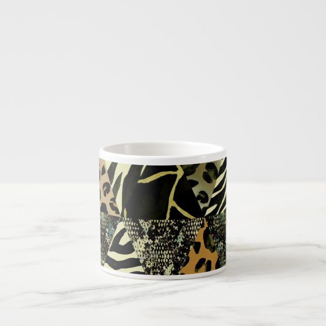 Patchwork Safari: Aquarell Animal Print. Espressotasse (Vorderseite)