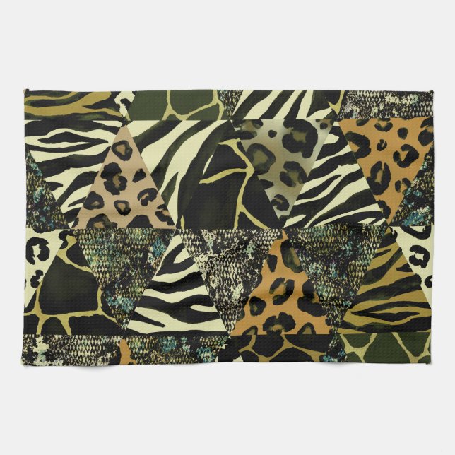 Patchwork Safari: Aquarell Animal Print. Geschirrtuch (Horizontal)