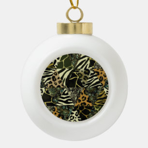 Patchwork Safari: Aquarell Animal Print. Keramik Kugel-Ornament