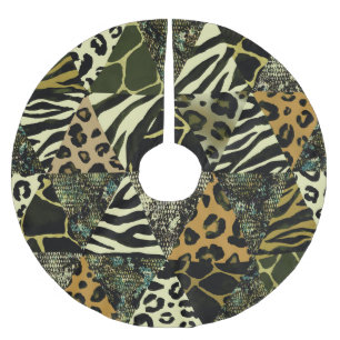 Patchwork Safari: Aquarell Animal Print. Polyester Weihnachtsbaumdecke