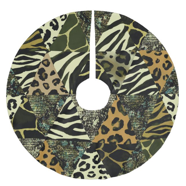Patchwork Safari: Aquarell Animal Print. Polyester Weihnachtsbaumdecke (Vorderseite)