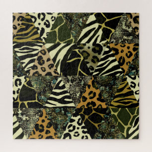 Patchwork Safari: Aquarell Animal Print. Puzzle