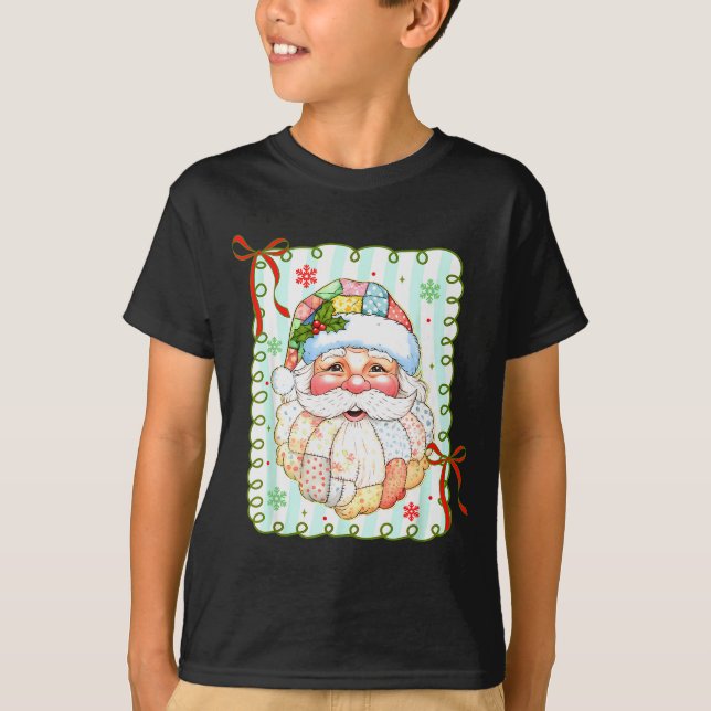 Patchwork Santa Claus Face Coquette Merry Christma T-Shirt (Vorderseite)