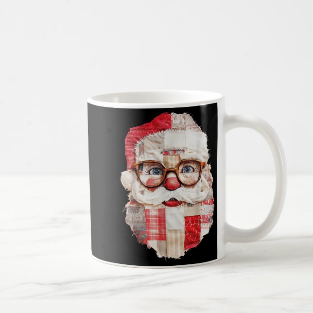 Patchwork Santa Claus Face Preppy Girly Christmas  Kaffeetasse (Rechts)