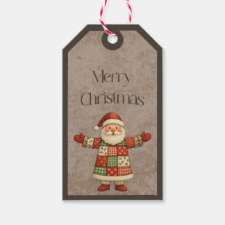 Patchwork Santa Claus in Christmas Colors Gift Tag Geschenkanhänger