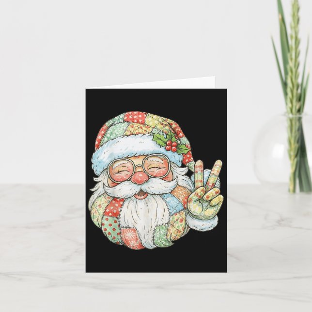 Patchwork Santa Claus Retro Christmas Funny Mens W Karte (Vorderseite)