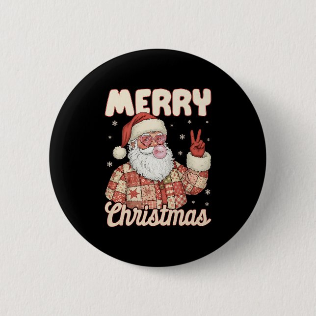 Patchwork Santa Claus Xmas Merry Christmas Men Wom Button (Vorderseite)