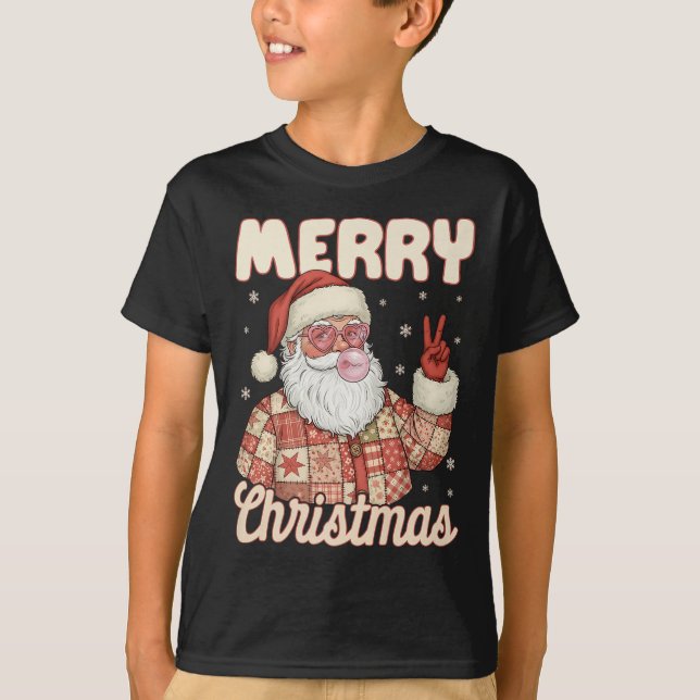 Patchwork Santa Claus Xmas Merry Christmas Men Wom T-Shirt (Vorderseite)