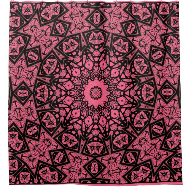 Patchwork-Schal aus rosa und schwarzem Zierschal Duschvorhang (Vorderseite)