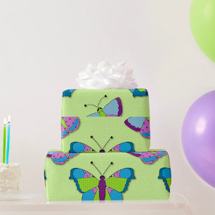 Patchwork-Schmetterlingsmuster auf Grün Geschenkpapier