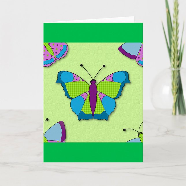 Patchwork-Schmetterlingsmuster auf Grün Karte (Von Creator hochgeladen)