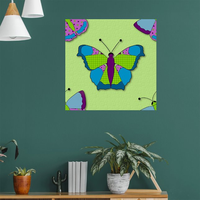 Patchwork-Schmetterlingsmuster auf Grün Poster (Von Creator hochgeladen)