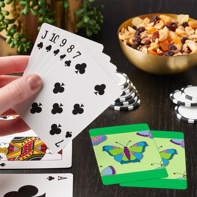 Patchwork-Schmetterlingsmuster auf Grün Spielkarten (Von Creator hochgeladen)