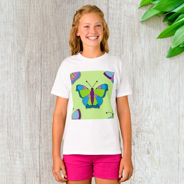 Patchwork-Schmetterlingsmuster auf Grün T-Shirt (Von Creator hochgeladen)