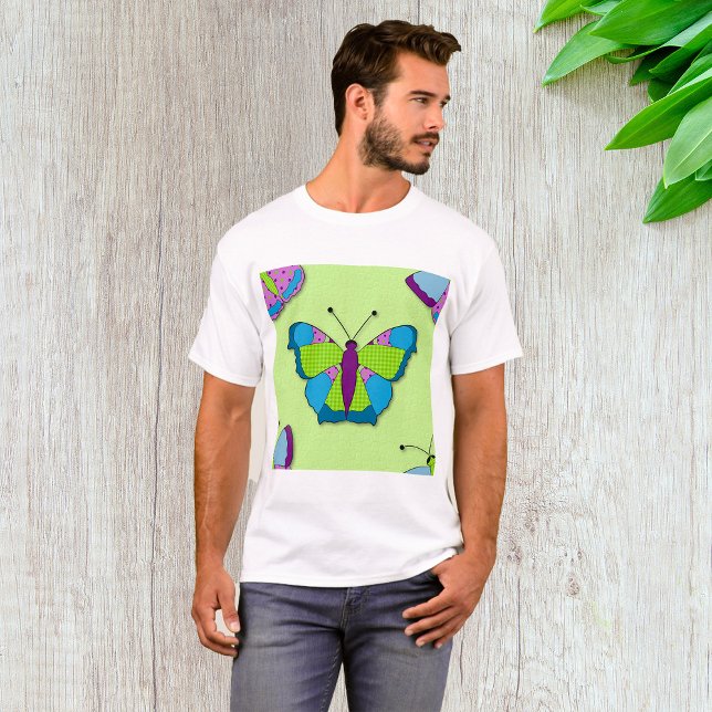 Patchwork-Schmetterlingsmuster auf Grün T-Shirt (Von Creator hochgeladen)