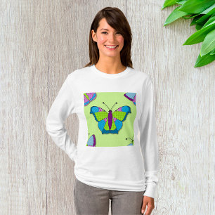 Patchwork-Schmetterlingsmuster auf Grün T-Shirt