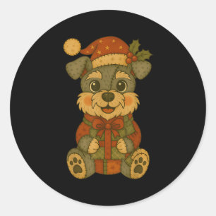 Patchwork Schnauzer Dog mit Weihnachtsmannmütze fü Runder Aufkleber