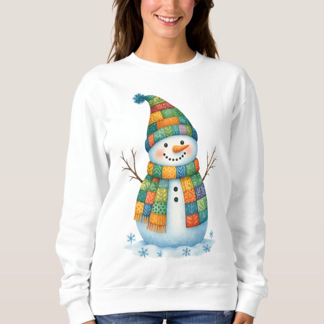 Patchwork-Schneemann Farbiger Winter Weihnachten Sweatshirt (Vorderseite)