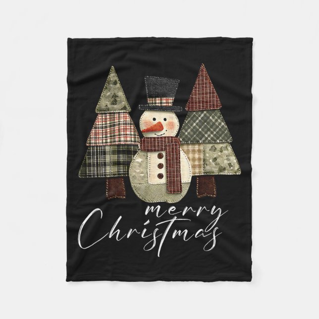 Patchwork-Schneemann, Patchwork-Weihnachtsbaum Lus Fleecedecke (Vorderseite)