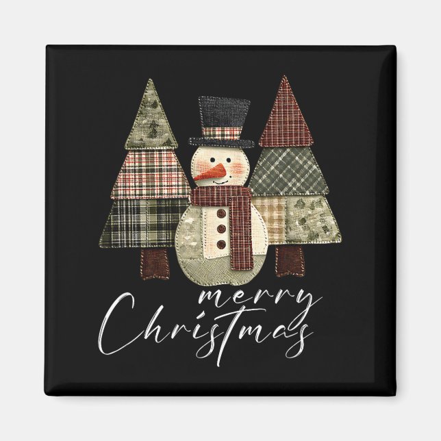 Patchwork-Schneemann, Patchwork-Weihnachtsbaum Lus Magnet (Vorne)