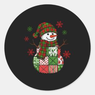 Patchwork-Schneemann, Retro-lustiges Weihnachten Runder Aufkleber