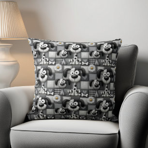 Patchwork Schwarz-Weiß-Hundemuster Kissen