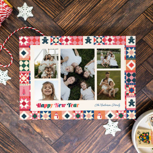 Patchwork Silvester Mehrfarbiges Foto Feiertagskarte