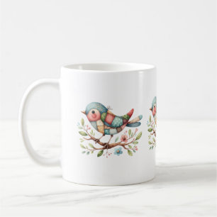 Patchwork-Singvogel auf blühendem Ast Kaffeetasse