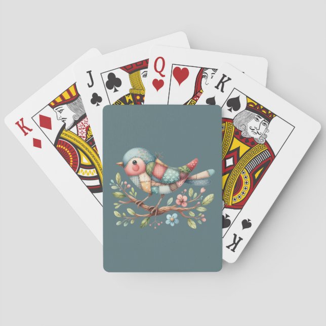 Patchwork-Singvogel auf blühendem Ast Spielkarten (Rückseite)