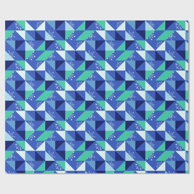 Patchwork Snowflakes - Blue Background Geschenkpapier (Flach)